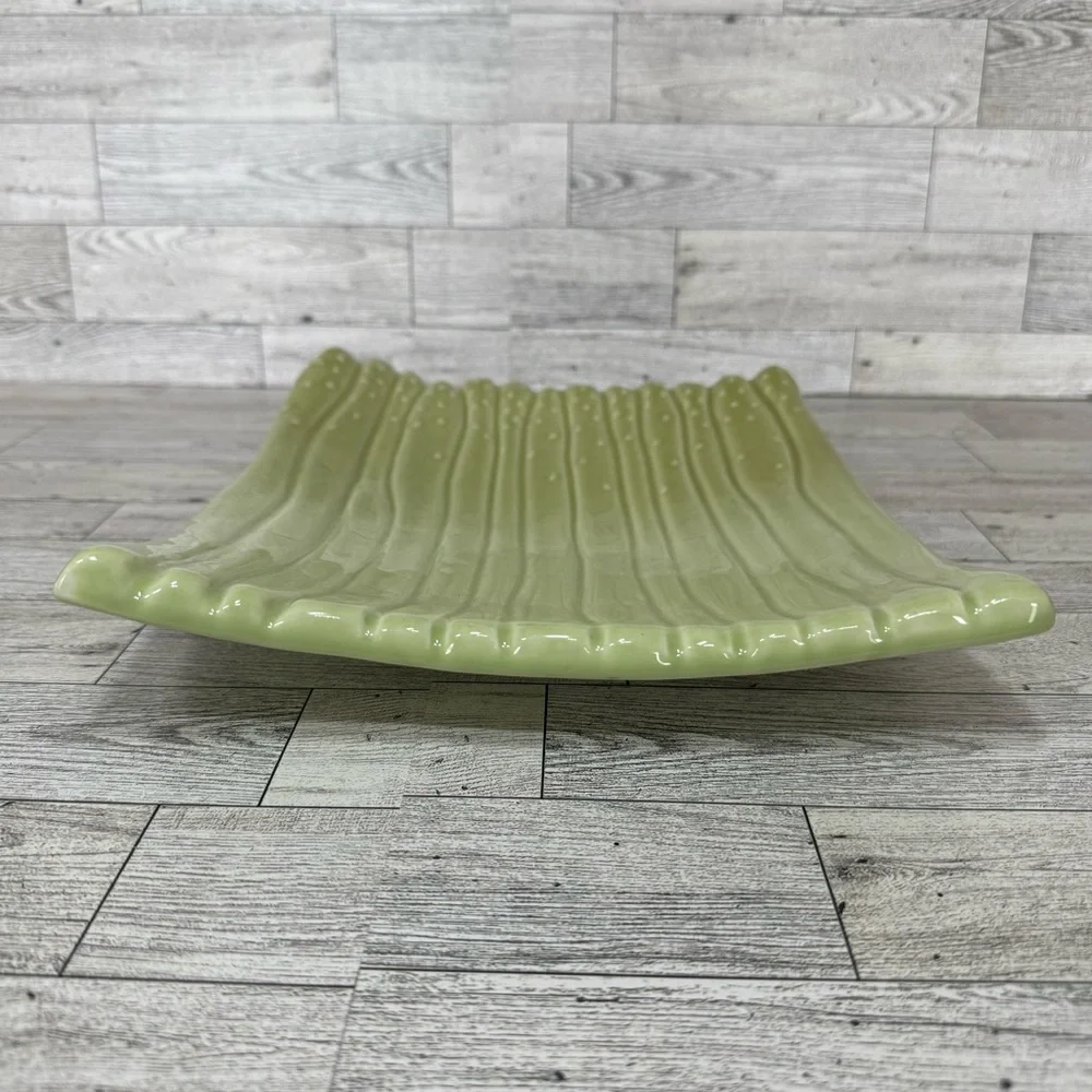 Crate&Barrel Green Asparagus Shaped Rectangular Serving Dish‎